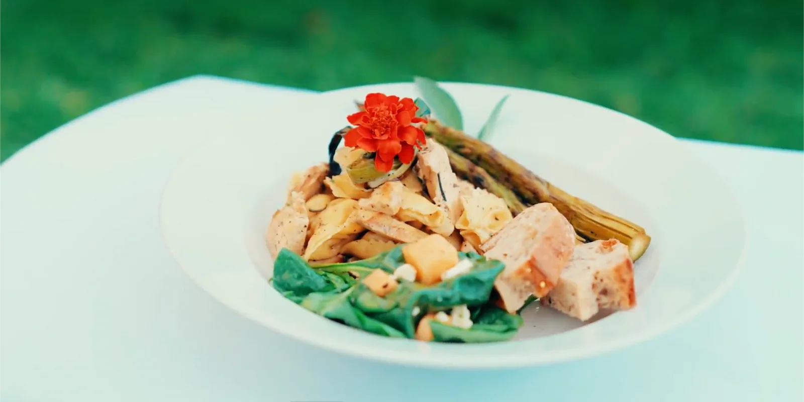 A colorful salad on a white plate